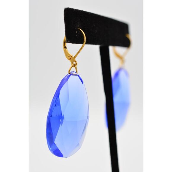 Joan Rivers Vintage Earrings Dangle Lucite Crystal Blue Chandelier Signed BinX - Picture 4 of 12